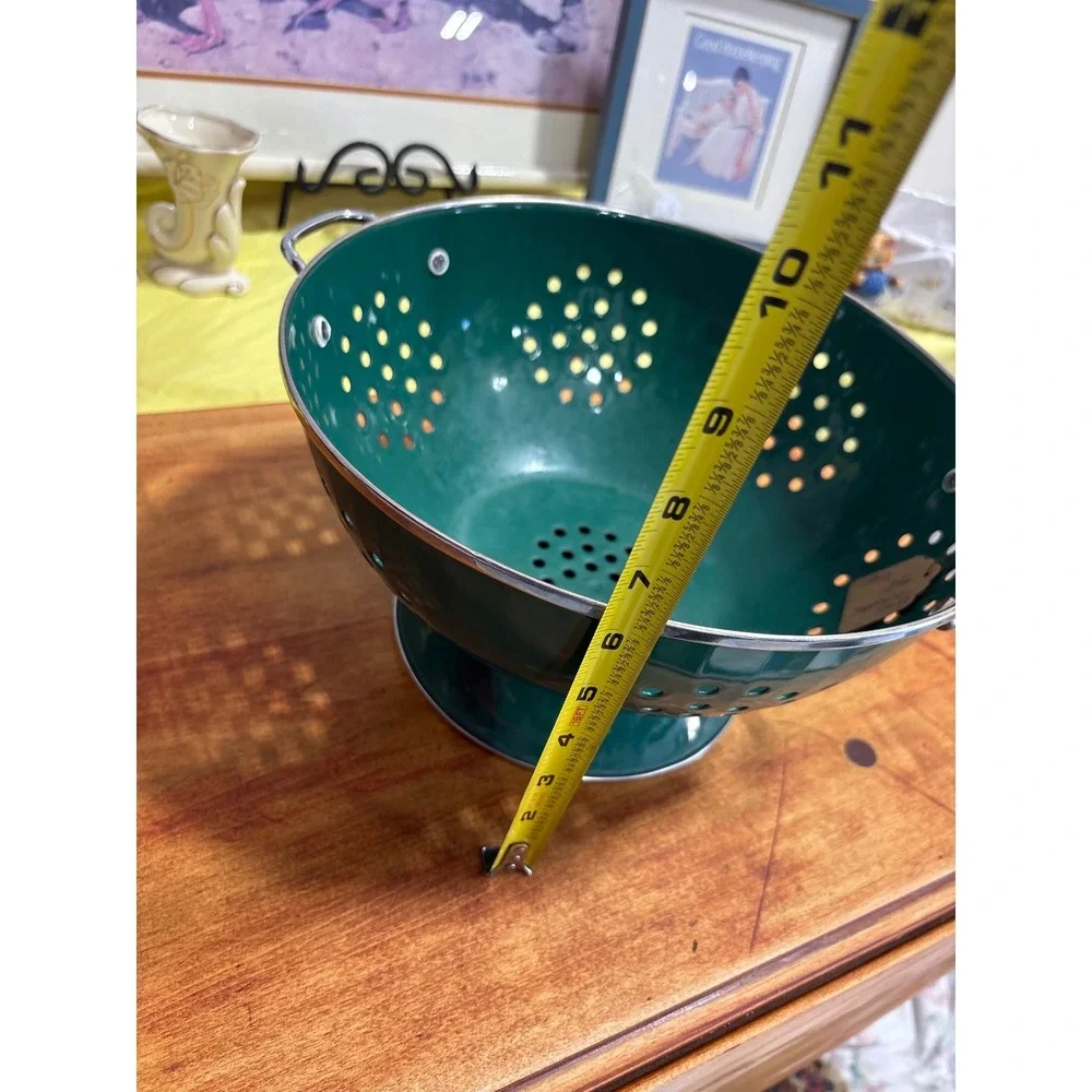 Hunter Green Enamel Colander Footed Metal Strainer with Chrome Handles 10 Inch